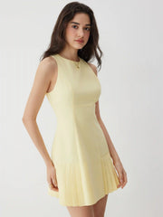 Linen-blend Ruched Pleated A-line Mini Dress
