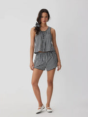 Cotton Gingham Tie Tank Top & Mid Rise Shorts Loungewear Set