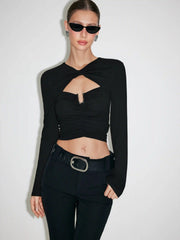 Twist Ruched Cut Out Metal Detail Top