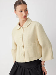 Wool Collar Crop Jacket With Pockets