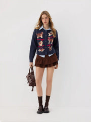 Knit Cute Dog Pattern Embroidery Oversized Cardigan