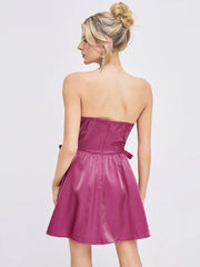 Satin Sweetheart Neckline Bowknot Ruffle Mini Dress