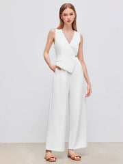 V-neck Solid Wrap Vest Jumpsuit