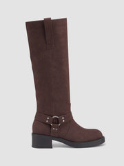 BUCKLE DISTRESSED KNEE HIGH BOOTS