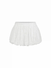 Textured Cotton-blend Low Rise Broderie Anglaise Bubble Hem Mini Skirt