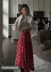 Chiffon Mid Rise Tartan Ruffle Hem Lettuce Trim Maxi Skirt