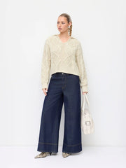 Cable Knit Polo Neck Long Sleeve Top