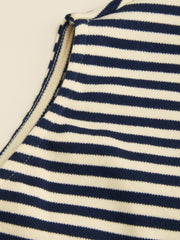 Cotton-blend Striped Asymmetrical Neck Long Sleeve Cinched Waist Top