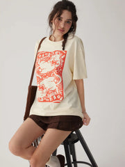 Cotton-blend Animal Graphic Oversized Short Sleeve Tee