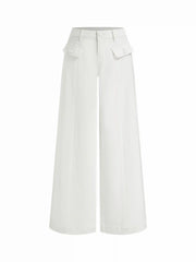Denim Low Rise Button Wide Leg Jeans