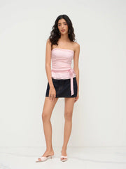 Lace Lettuce Trim Bowknot Ruched Bandeau Top