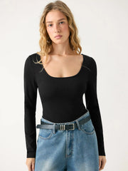 Scoop Neck Lace Up Backless Bodysuit
