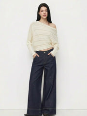 Knit Asymmetrical Neck Batwing Sleeve Oversized Top