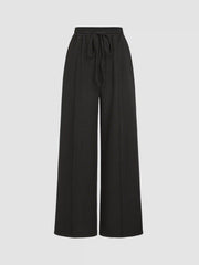 U-neckline Bodysuit & Elastic Waist Wide Leg Pants Set