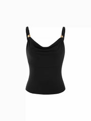 Viscose Cowl Neck Twist Knotted Cami Top with Metal Detail