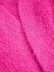 Fuzzy V-neck Solid Cardigan With Scarf