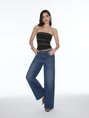 Mesh Rhinestone Crop Bandeau Top
