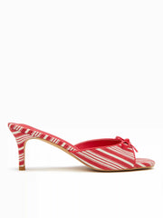 BOWKNOT DECOR STRIPE HEELED SANDALS