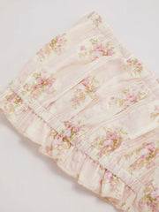 Cotton-blend Floral Lettuce Trim Shirred Tank Top