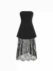 Strapless Lace Panel A-line Maxi Dress