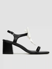 BOWKNOT SQUARE TOE CHUNKY HEELED SANDALS