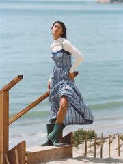 Cotton-blend Gingham Lace Trim Tiered Shirred Maxi Dress