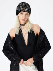 FLORAL SEQUIN KNITTED BEANIE HAT
