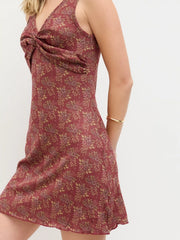 Knit V-neck Floral Twist Mini Dress