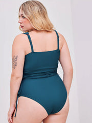 Shaping Square Neck Solid Drawstring Bracelet Cheeky Tankini Swimsuit Curve & Plus
