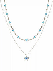 GEMSTONE & BUTTERFLY PENDANT LAYERED NECKLACE