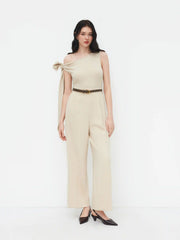 Asymmetrical Neck Knotted Straight Leg Jumpsuit With Belt