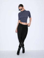 Mid Rise High Stretch Wrap Bubble Hem Midi Skirt