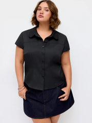 Cotton-blend Peter Pan Collar Striped Blouse Curve & Plus