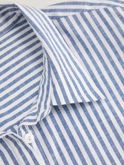 Cotton-blend Collar Stripe Knotted Short Sleeve Shirt Curve & Plus