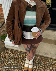 Knit Wool-blend Striped Round Neckline Bell Sleeve Crop Top