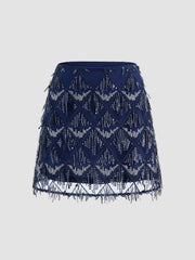 Sequin High Rise Solid Rhombus Mini Skirt