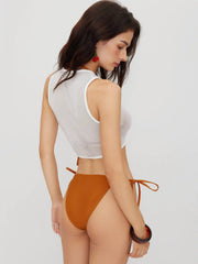 Halter Neckline Knotted Triangle Bikini Set With Cover Up Orange Graphic Top