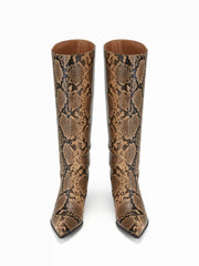 POINTED-TOE SNAKE PATTERN KNEE HIGH BOOTS