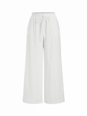 Cotton-blend Mid Rise Embroidery Drawstring Straight Leg Trousers