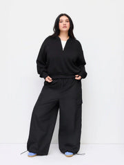 V-neck Solid Half Zip Sweatshirt Curve & Plus