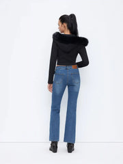 Stretch Cider Denim Low Rise Flared Jeans With Belt