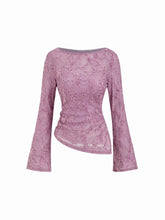 Boat Neck Lace Floral Asymmetrical Hem Split Top With Cami Top