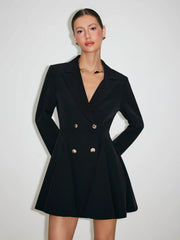 Collar Metal Button Detail Pleated Blazer Mini Dress