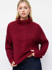 Cable Knit Turtleneck Long Sleeve Oversized Top