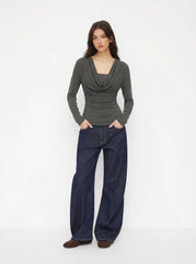 Cowl Neck Ruched Cinched Waist Top