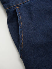 Petite Washed Denim High Rise V-neck Metal Detail Oversized Wide Leg Jumpsuit