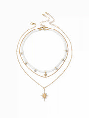 STAR & RHINESTONE & BEADED LAYERED NECKLACE