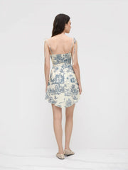 Cowl Neck Corset Knotted Ruffle Mini Dress