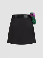 Solid Buckle Skirt With Fleece Waist Bag