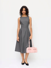 Boat Neck Pleated A-line Midi Cami Dress